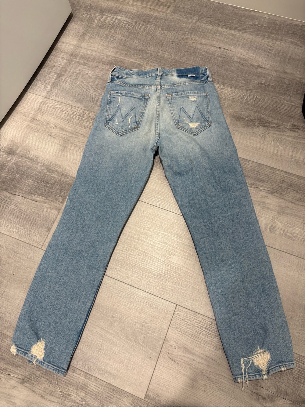MOTHER Light Blue Straight Distressed Jeans - Picture 2 of 6